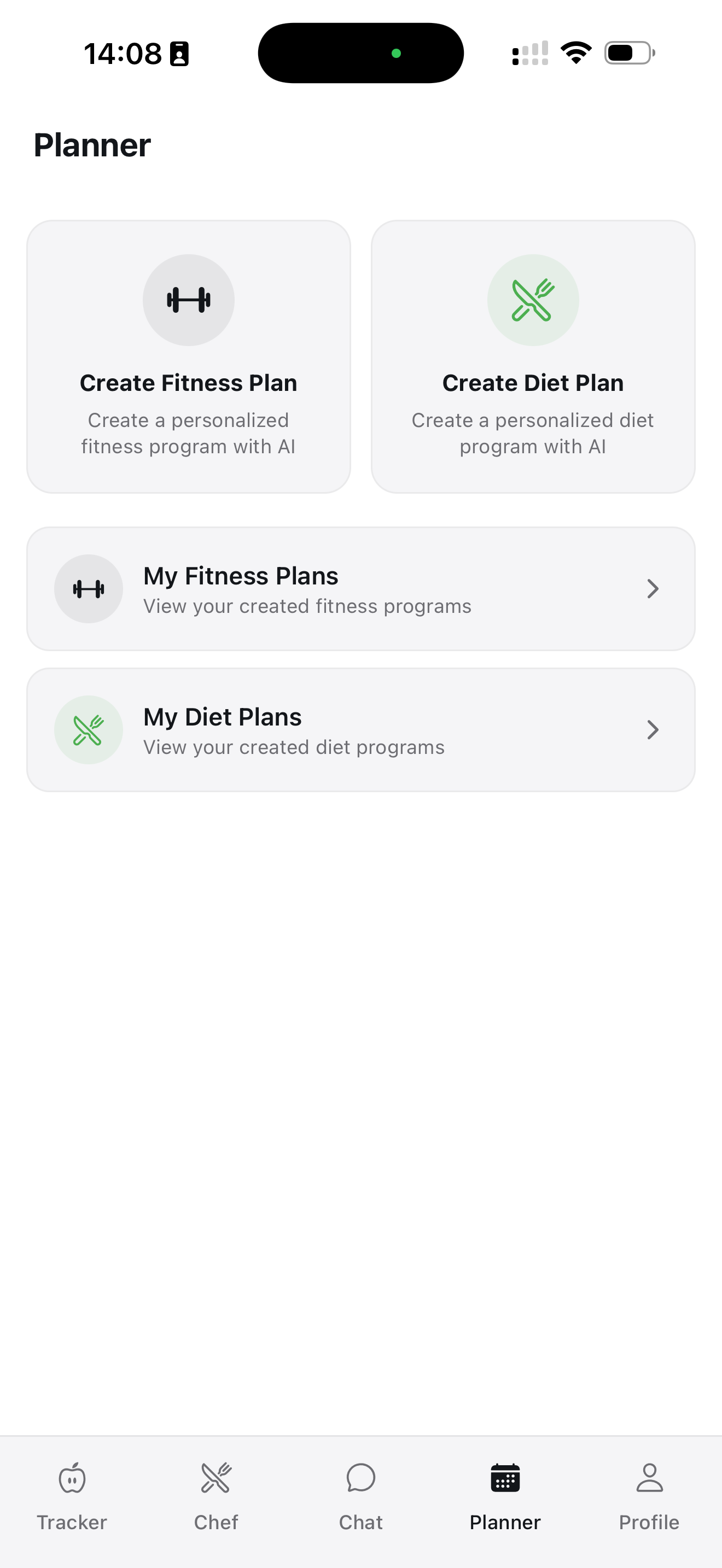 Arori weekly meal planner screen